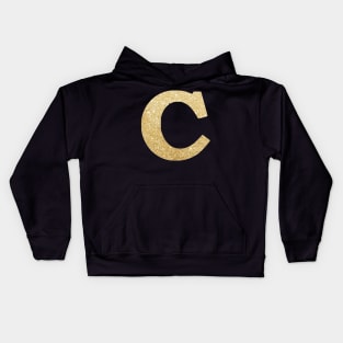 The Letter C Gold Metallic Design Kids Hoodie